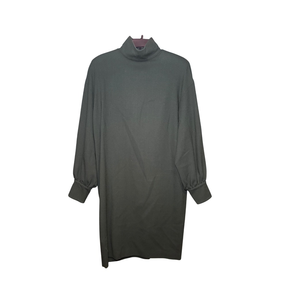 Vintage Woolmark Forest Green 100% Pure Wool Mock Neck Shift Dress 6
